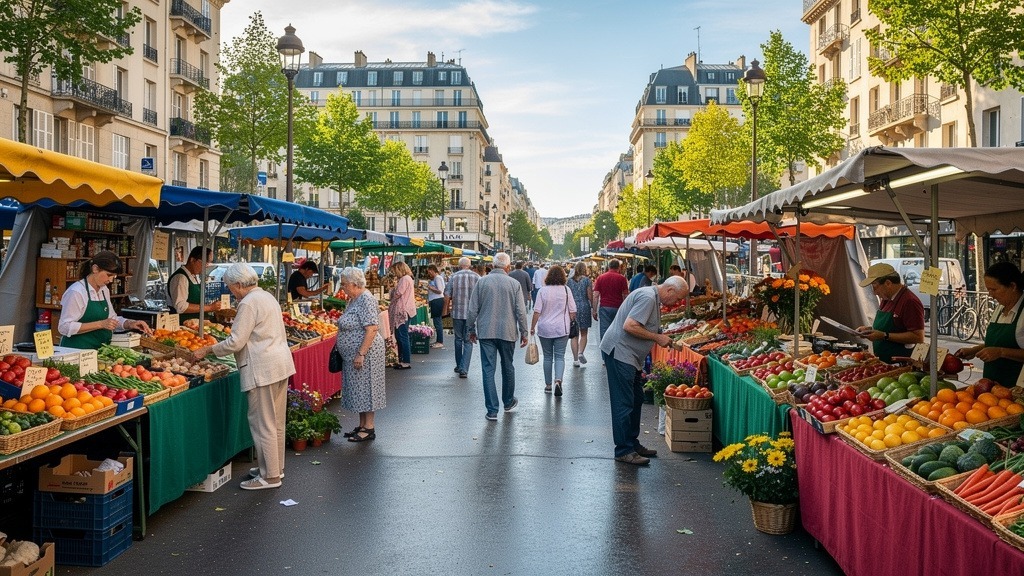 Marché animé dans le centre-ville d'Ivry-sur-Seine