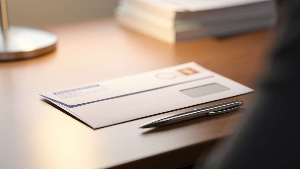 Courrier recommandé sur un bureau avec enveloppe et stylo