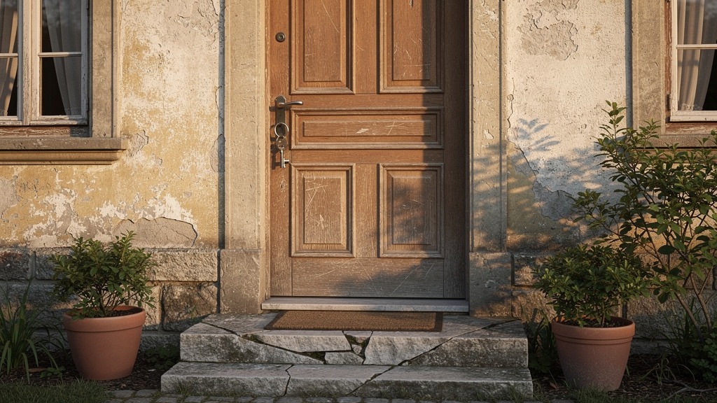 Maison familiale ancienne avec porte fermée à clé