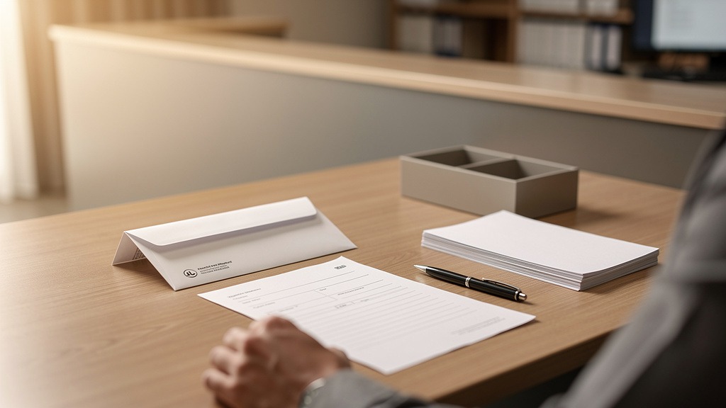 Personne rédigeant un courrier recommandé à un bureau
