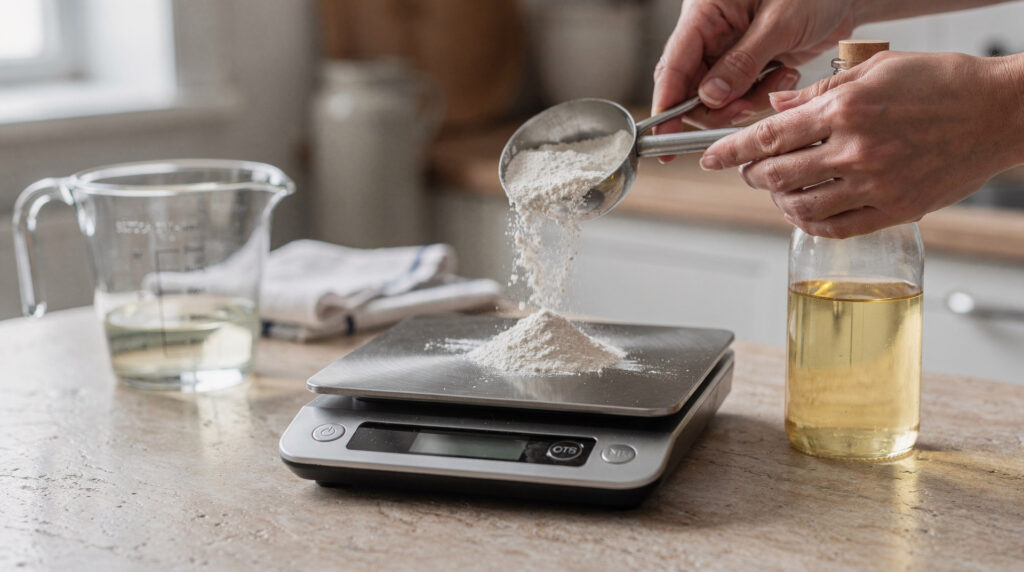 Balance de cuisine numérique avec ingrédients