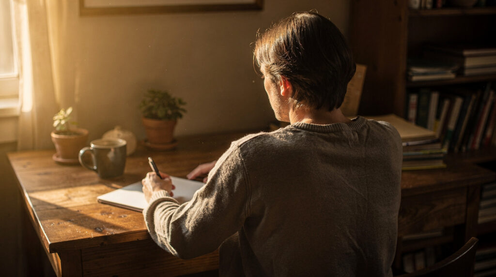 Locataire rédigeant sa lettre de congé à son bureau
