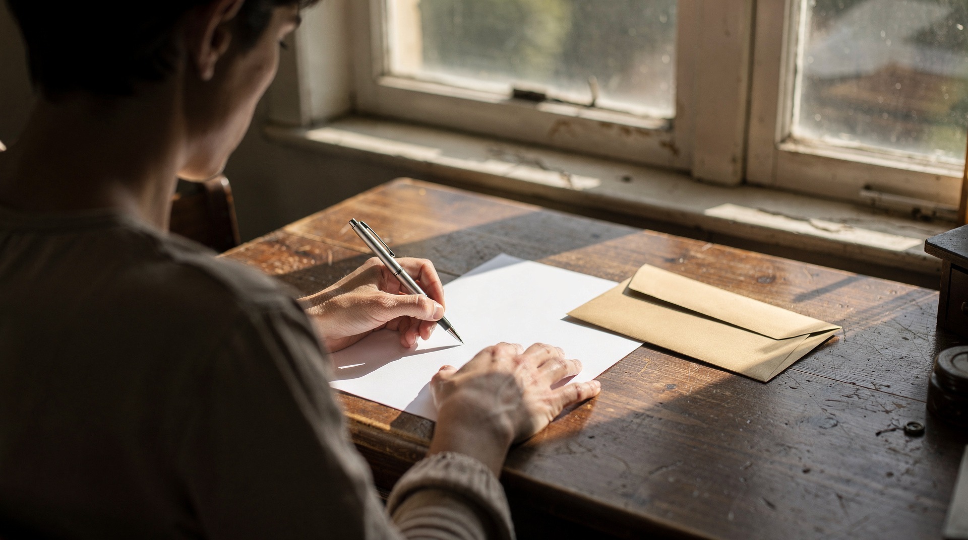Personne rédigeant une lettre recommandée à son bureau