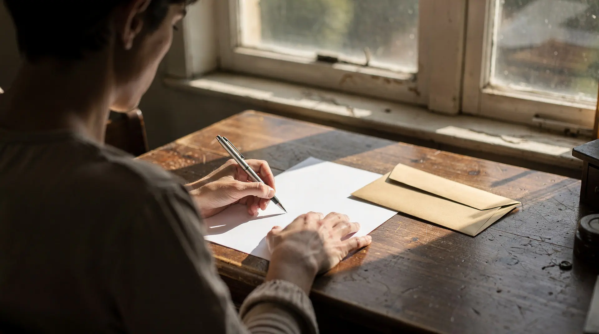 Personne rédigeant une lettre recommandée à son bureau