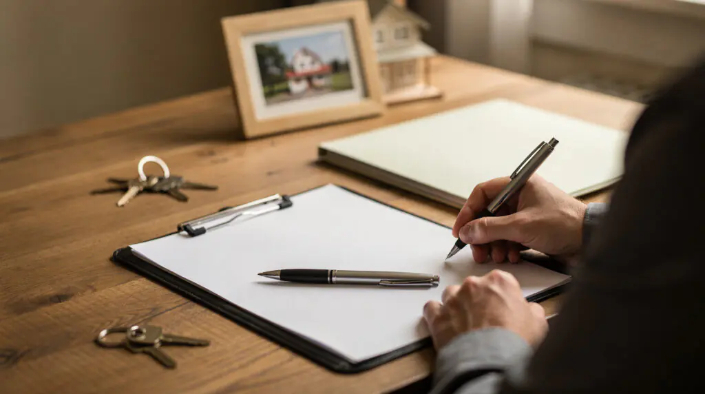 Propriétaire rédigeant une lettre de congé pour vente