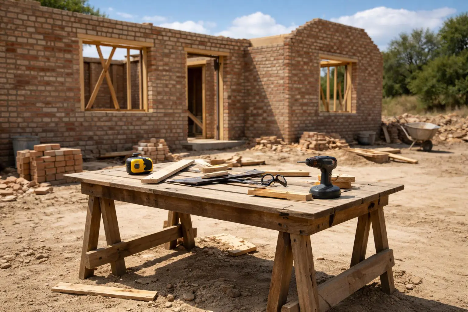 Architecte examinant des plans de construction sur un chantier