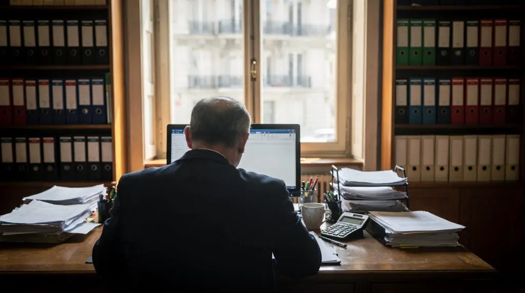 Expert-comptable au bureau à Genève avec documents financiers