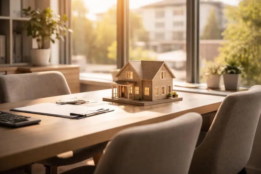 Un agent immobilier présente des annonces à un couple de clients